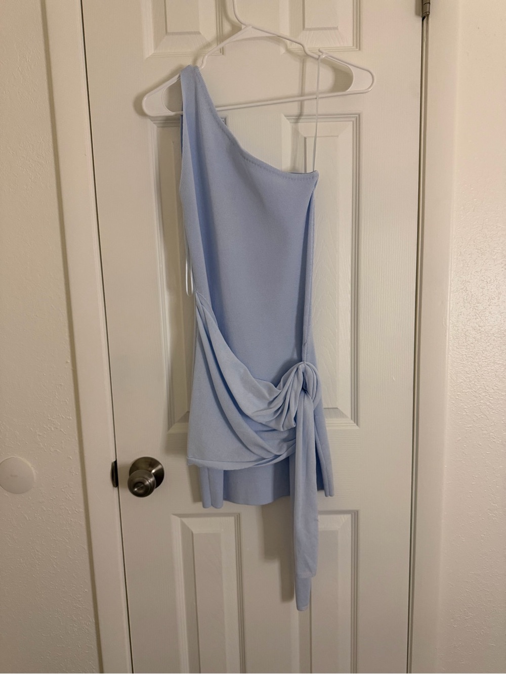 Wild Fable One-Shoulder Light Blue Tie-Waist Mini Dress